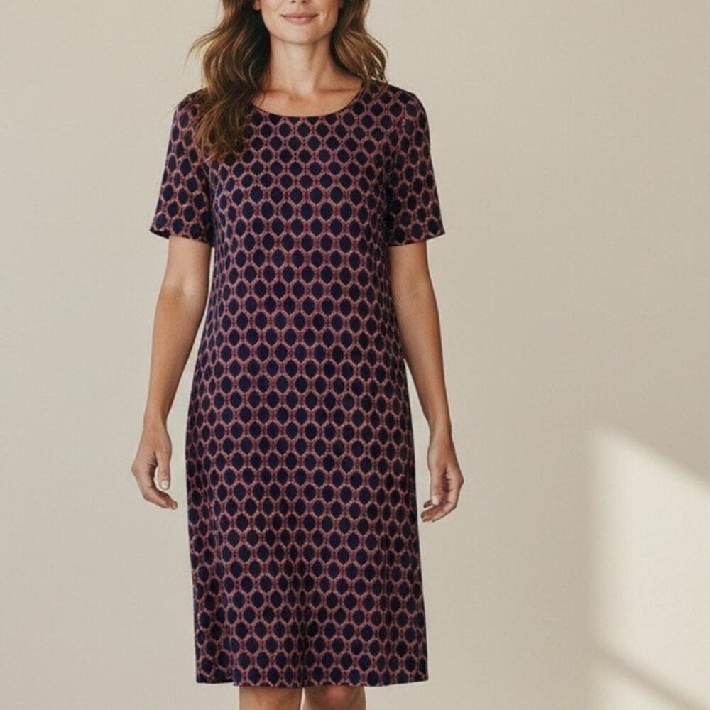 J Jill Wearever Shift Dress size XSP Chain Pattern Blue Pink Pockets